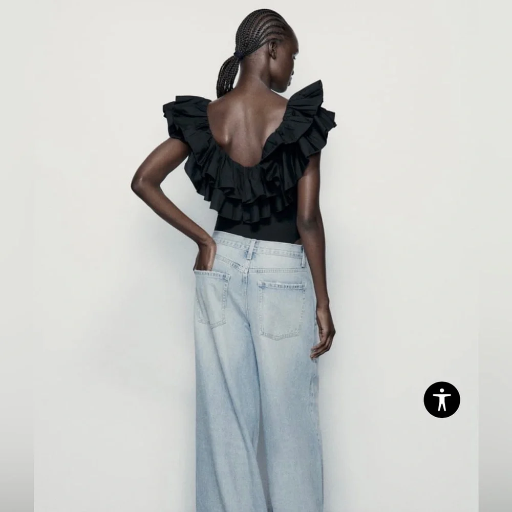 Zara Ruffled Rib Bodysuit- White - Picture 6 of 7